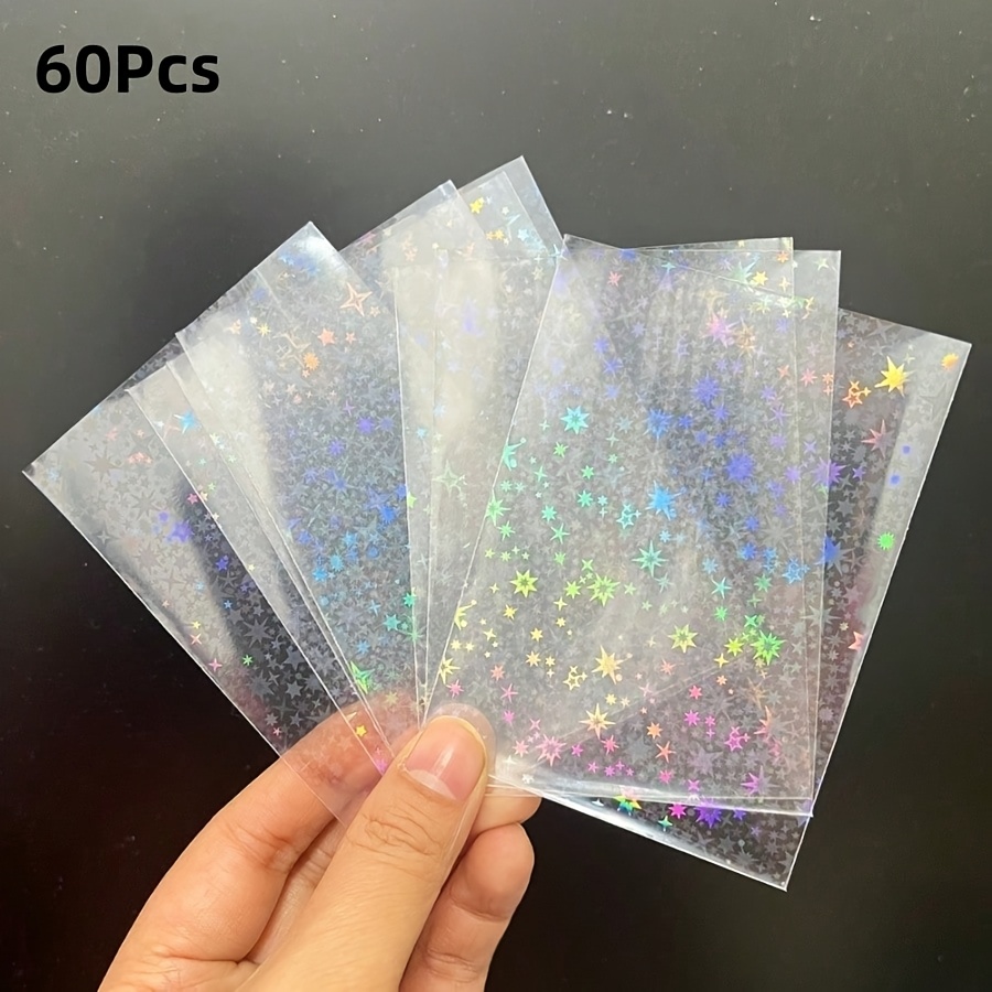 TEMU 60pcs Holographic Sleeves Compatible For Ptcg/pkm Trading Cards, Laser Flash Foil Stone Texture Matte Pp Protectors, Acid-free Vertical Suitable