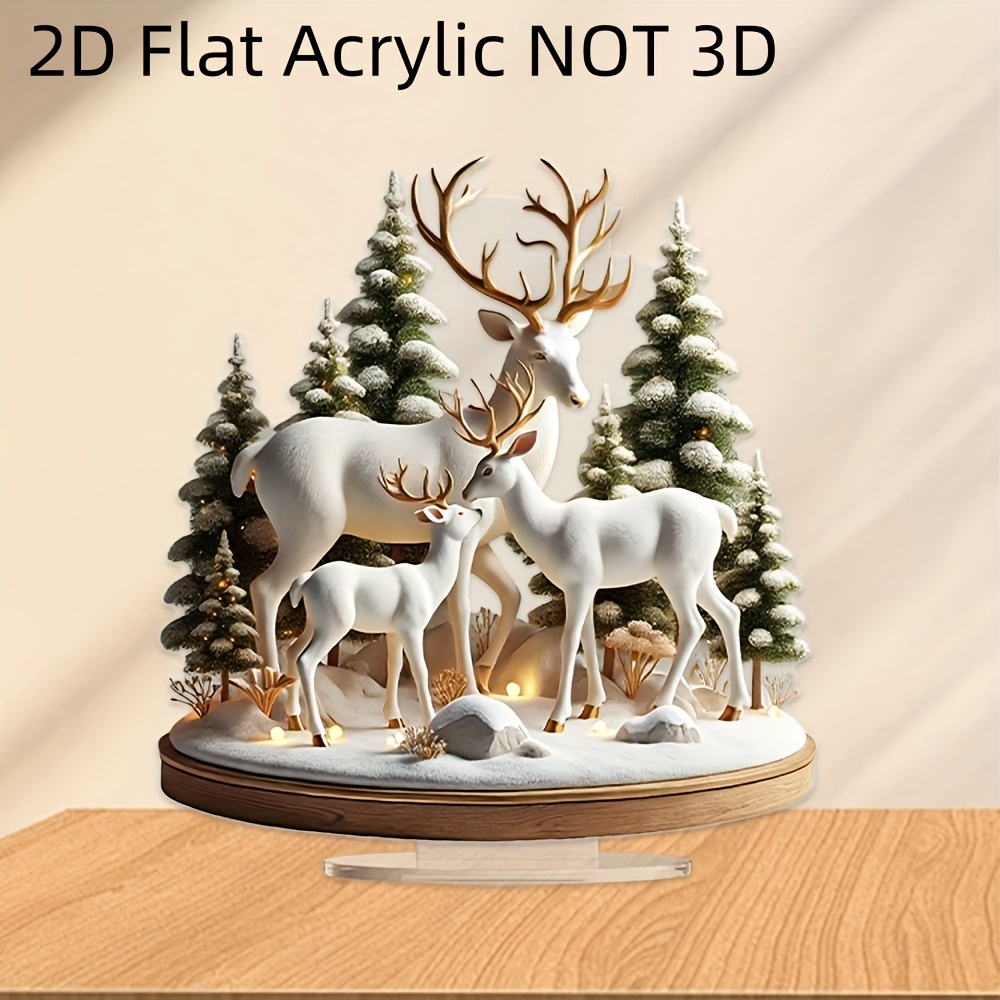 

1pc 2d Flat Acrylic Elegant Deer Acrylic Ornament - Winter Landscape, Snow-covered Trees, For Christmas And Holiday Decorations