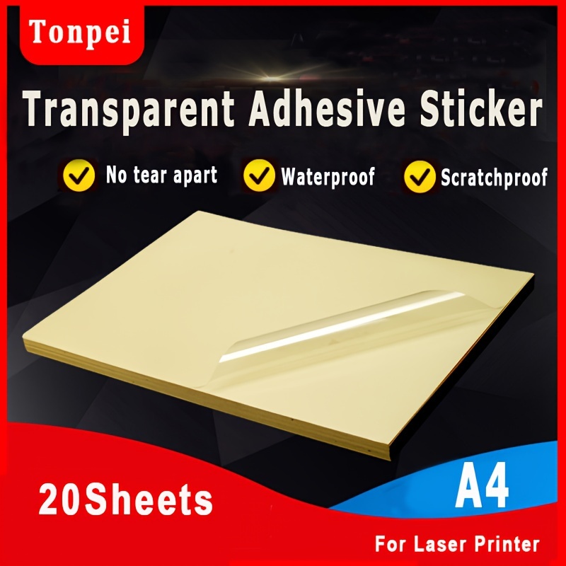 

A4 20 Sheets 2.5 Silk Pet Transparent Self-adhesive Stickers Diy Self-adhesive Decorative Label Paper Waterproof, Oil-proof And Scratch-resistant Suitable For Laser Printers 8.3*11.7inch