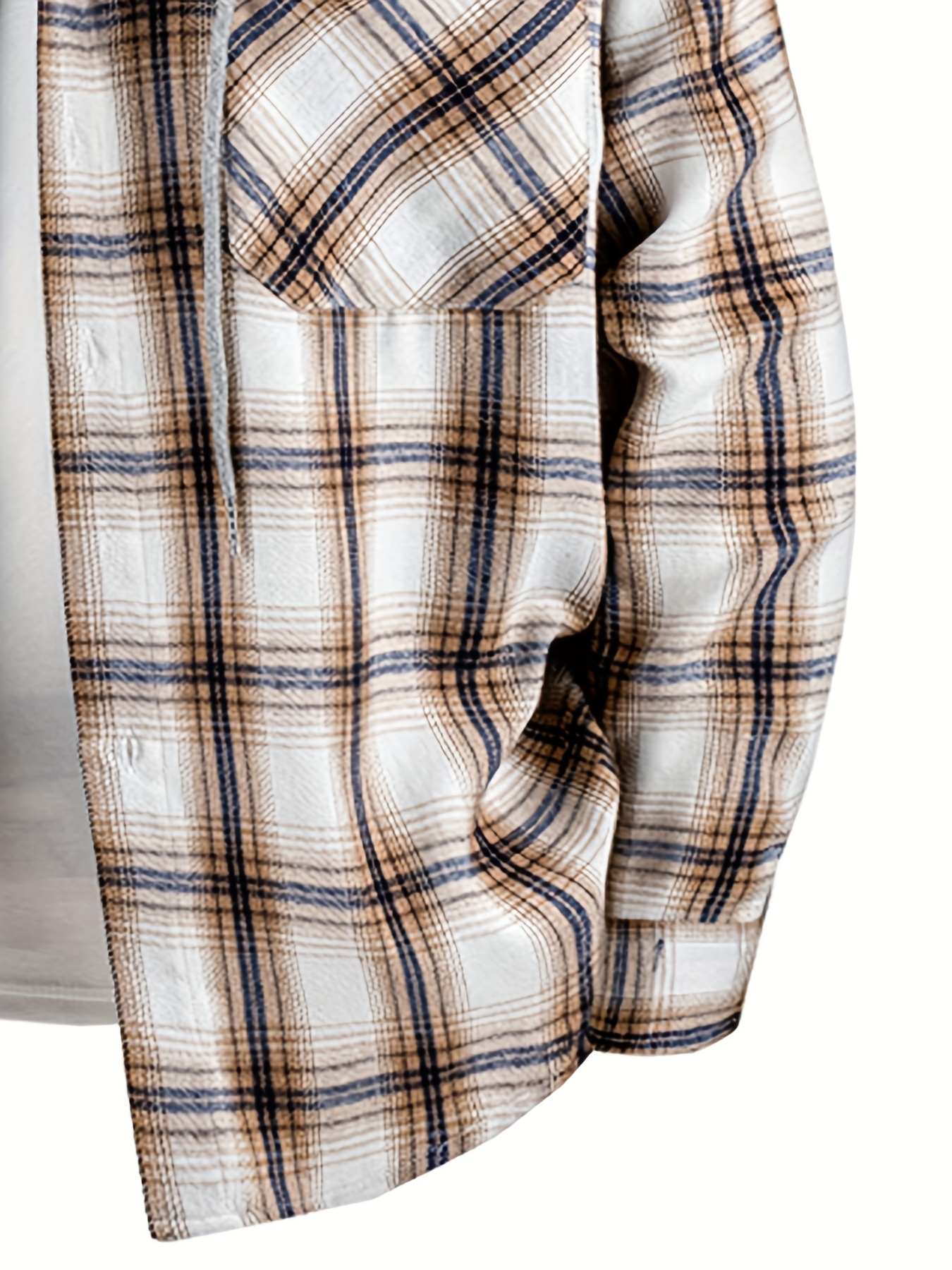 New Men'S Spring And Autumn Hooded Shirt Casual Jacket, Buttoned Plaid Top, Lightweight Outdoor Casual Sportswear for Men, Stylish Everyday Outfit with Pockets