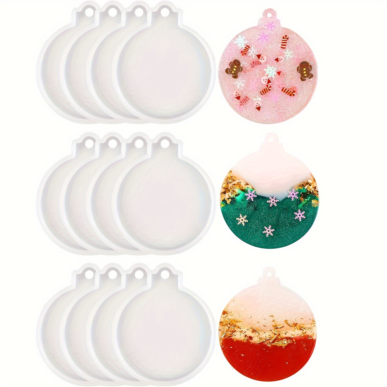 Image of 12pcs Resin Molds Silicone, Epoxy Resin Molds Blue Round Shape Resin Molds Christmas Resin Ornament Molds Diy Craft Keychain Pendant Making, Best For Christmas