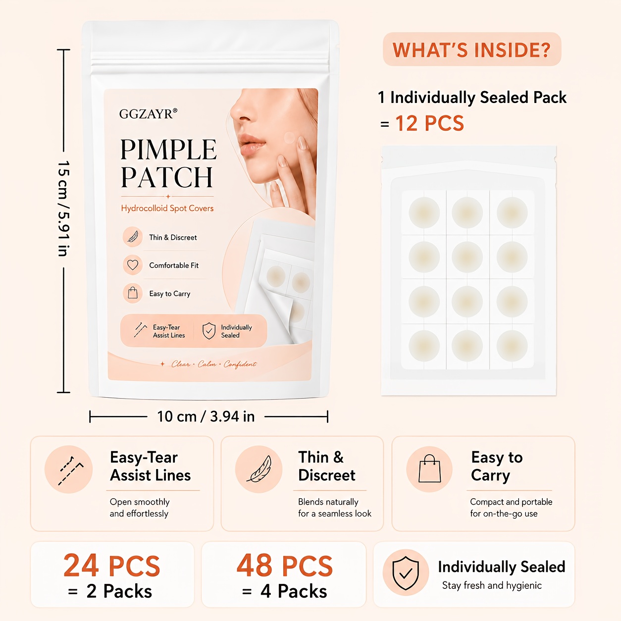 24/48pcs Pimple Patch, Hydrocolloid Spot Covers, Individually Sealed