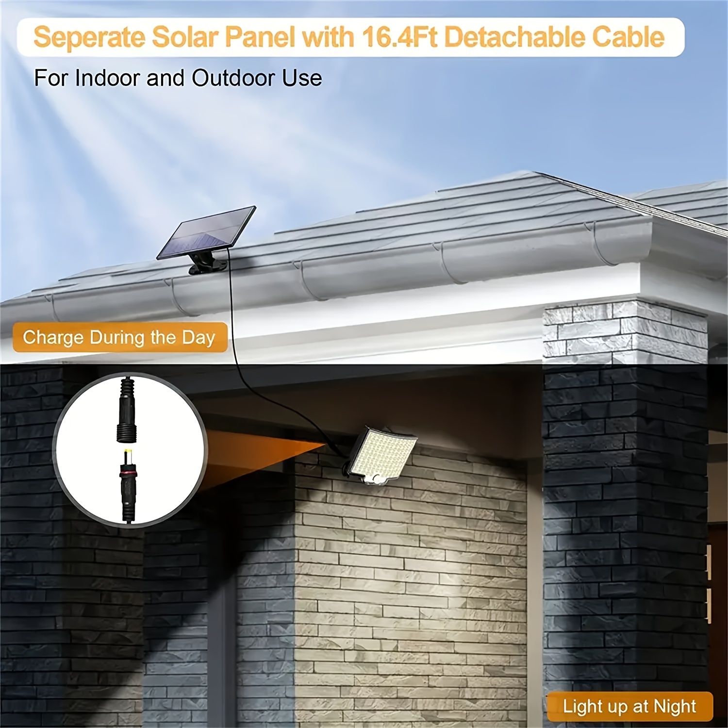 1pc 106 led solar outdoor wall light garden solar lamp with motion sensor 120 angle 16 5ft cable adjustable height remote control for outdoor garage use christmas gifts holiday office bedroom hotel party restaurant decoration details 6