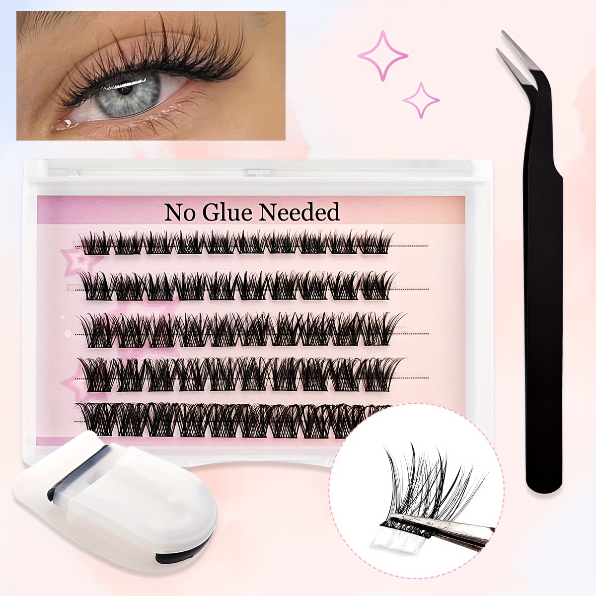 50pcs Self-adhesive Eyelash Clusters Kit 8-16mm Mixed Lengths, Cat Cluster Lashes Fluffy And Natural Look, Easy Application With Tweezers