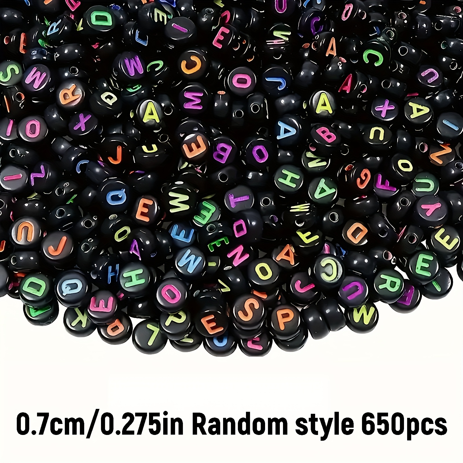 TEMU 650 pièces de perles en vrac en acrylique aléatoires de 7 mm x 4 mm avec lettres anglaises, pour la fabrication de bijoux DIY, bracelets, ,