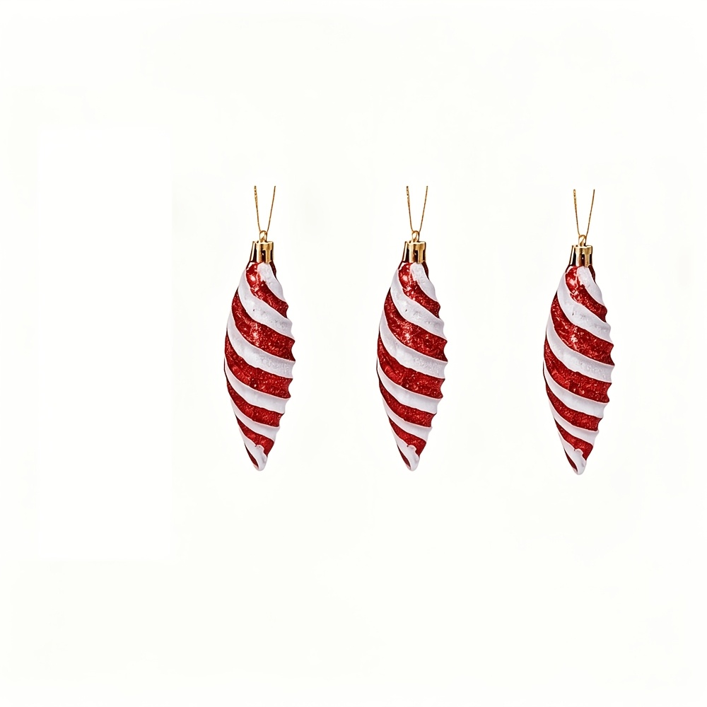 TEMU 3pcs Of Threaded Tapered Christmas Ornaments, Painted Spiral Conical Christmas Balls, Christmas Tree Decoration Props, Suitable For Christmas,
