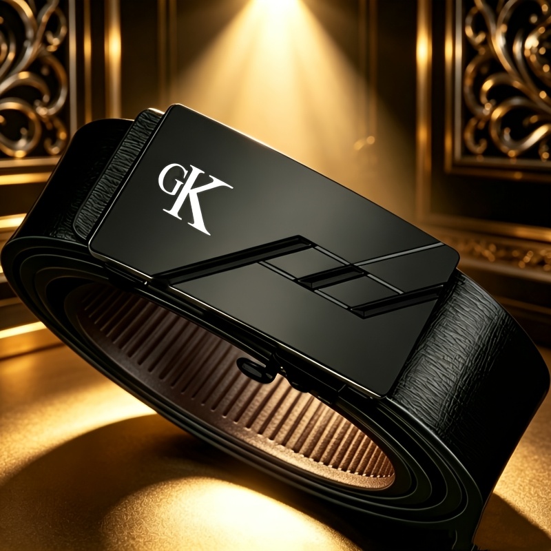 TEMU Gk Logo Men's Belt, Automatic Design, Smooth Opening And Closing, Durable And Wear-resistant, Suitable For Casual Wear And Extended Use, Ideal