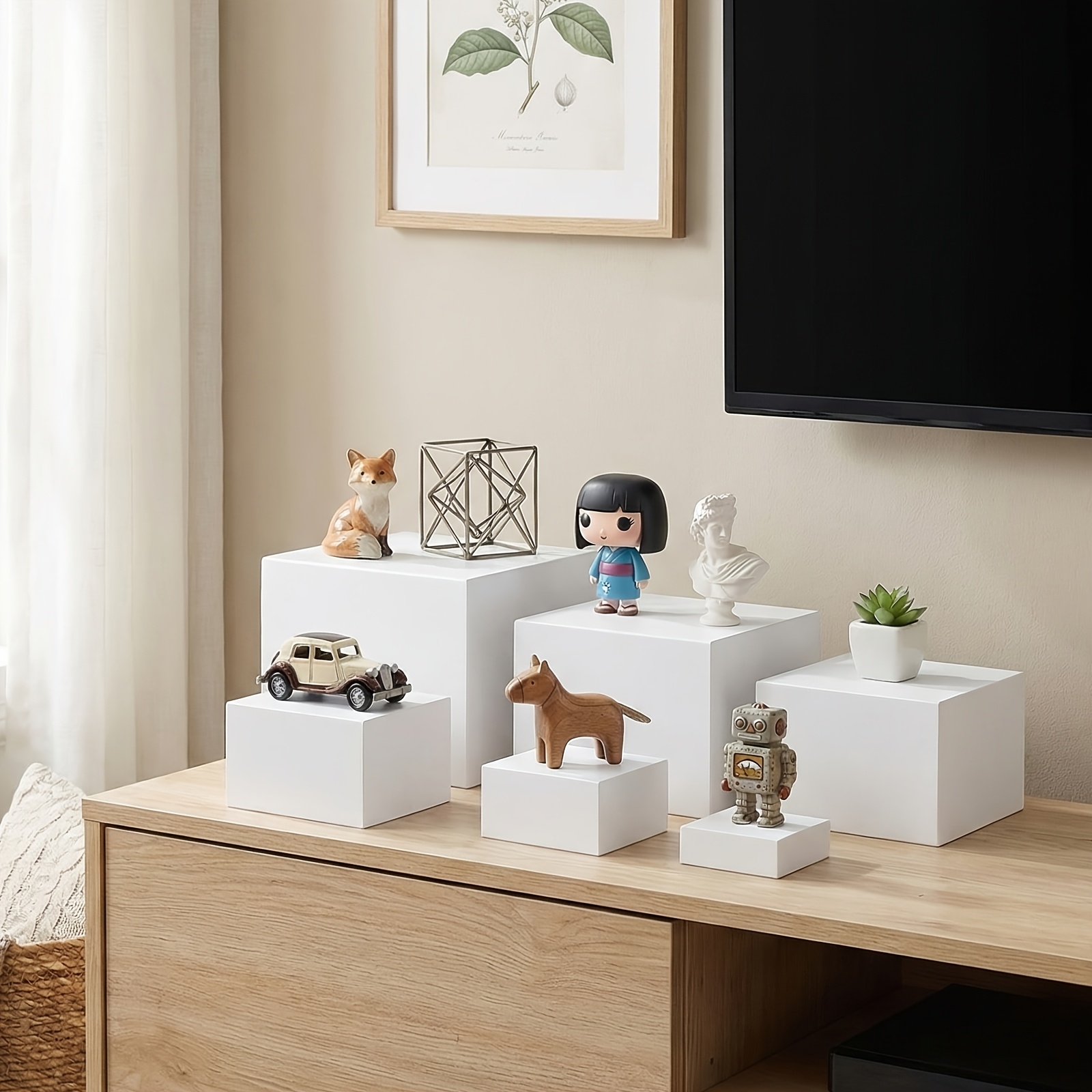 6pcs Acrylic Cube Display Bases White Square Display Risers Multi Size Display Blocks Multifunctional Storage Boxes For Jewelry Ornaments Figurines Bags Home Decor Party Use