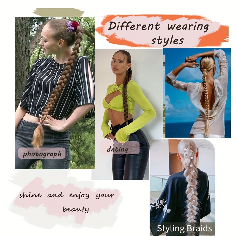 30 inch long braided ponytail extension with headband wrapped around braided ponytail hair extension synthetic ponytail details 4