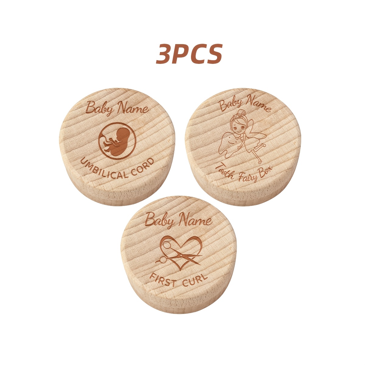TEMU 3-teiliges personalisiertes graviertes Holzbox-Set, -Box/Haar-Box/Zahn-Box-Set, personalisierte Namens-Aufbewahrungsbox, zur Aufbewahrung von ,