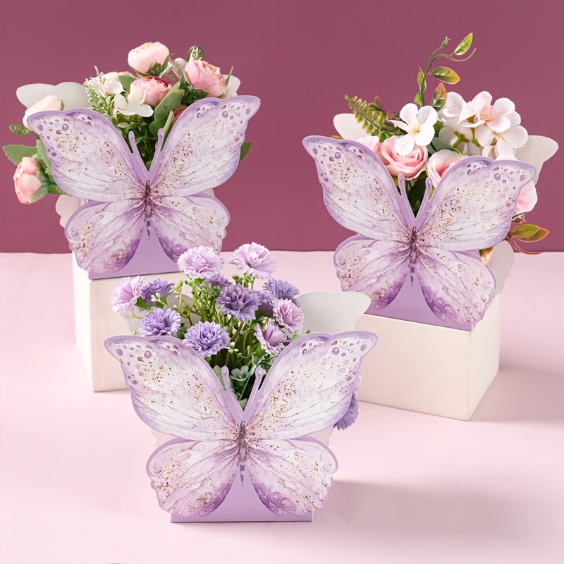 

Boîtes à fleurs papillon 6-Pack, boîtes-cadeaux en multi- pour mariage, baby shower, douche nuptiale, anniversaire - Contenants floraux décoratifs en carton, aucune électricité requise