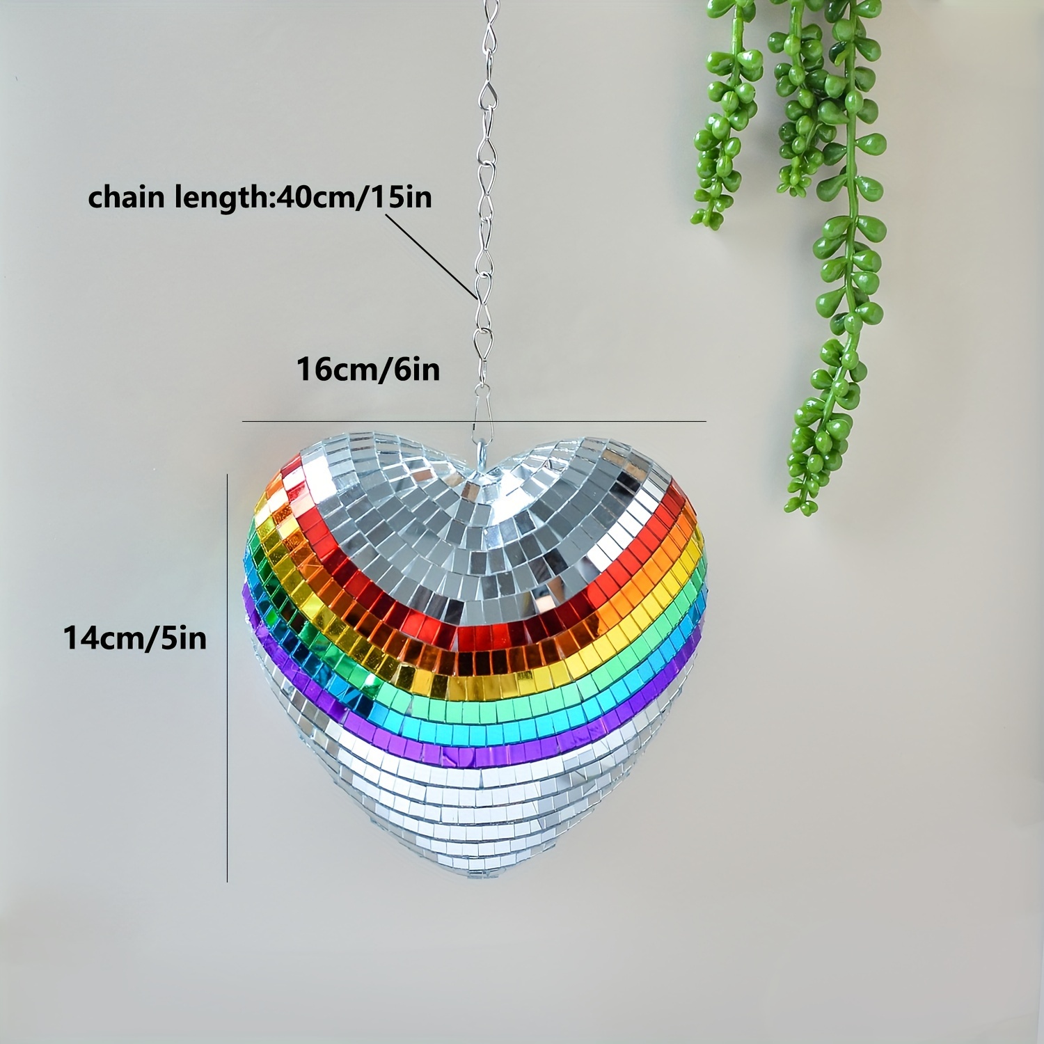 Image of Mirror Disco Ball Heart Hanging Chain Ornament Retro Party Decor For Valentine's Day Wedding Birthday Christmas New Year Gift