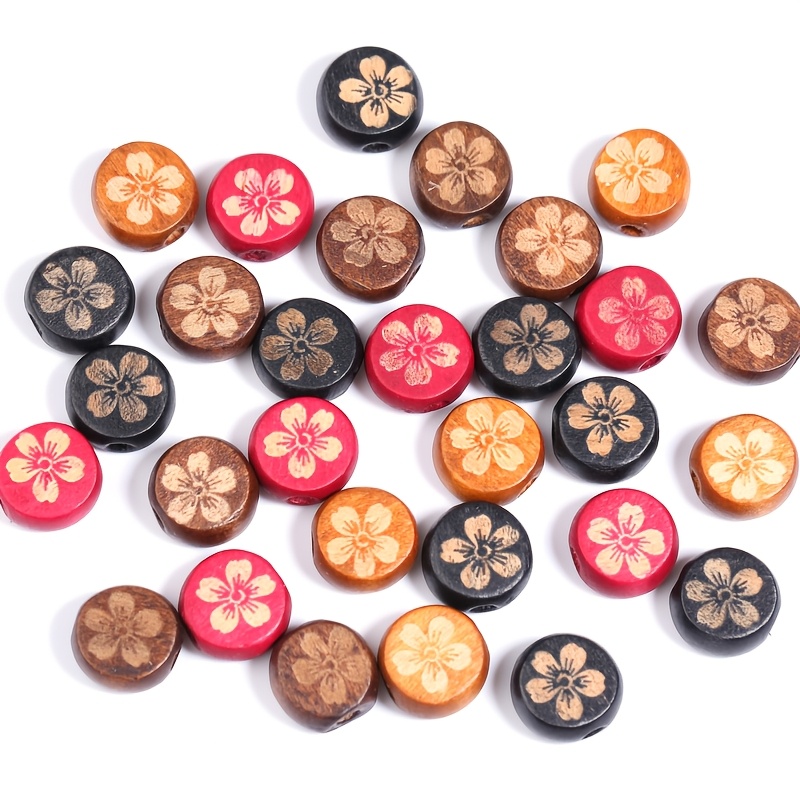 10pcs Floral Wooden Flat Beads for Jewelry Making