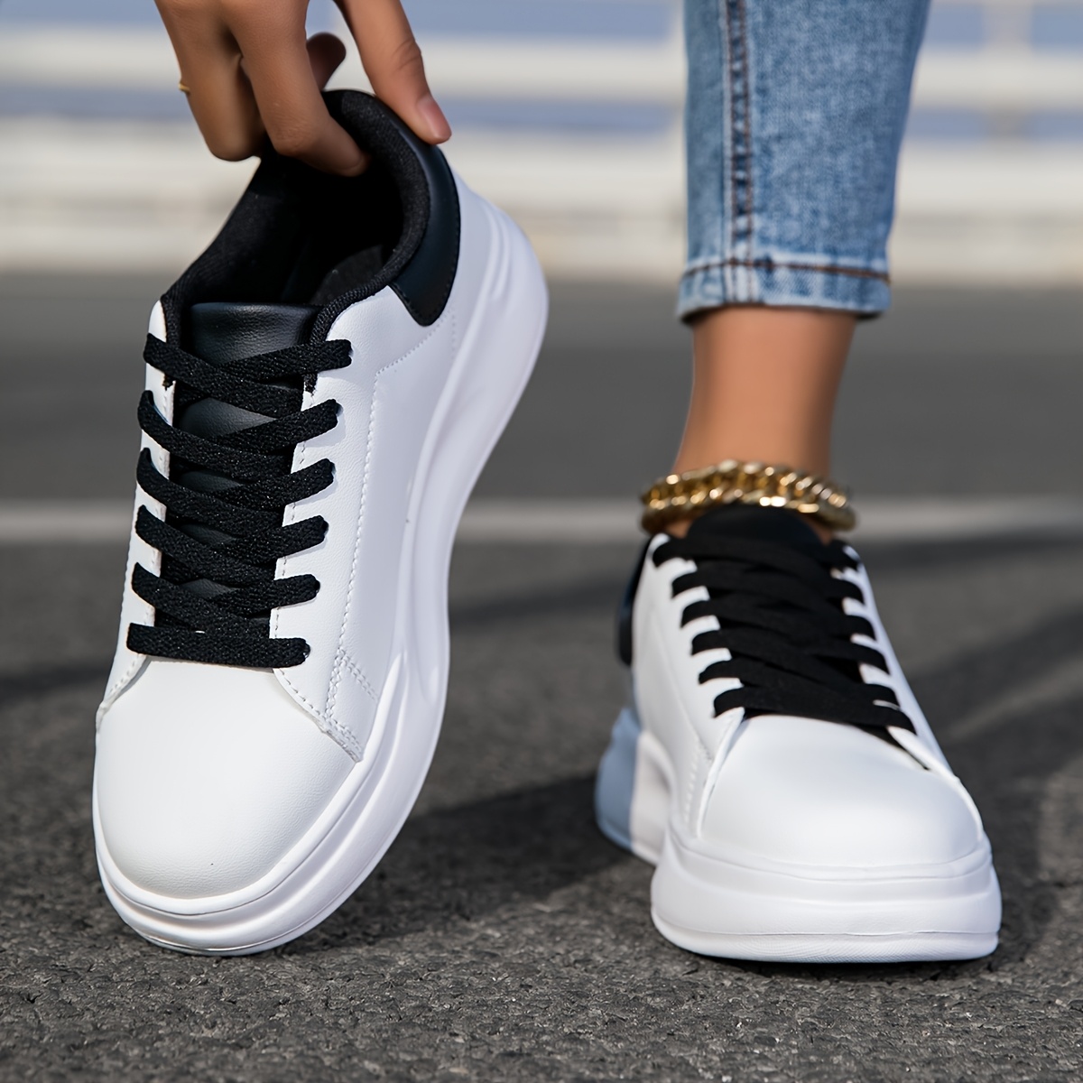 TEMU Scarpe da bianche basse con lacci, , sportive e casual, scarpe da donna, sneakers
