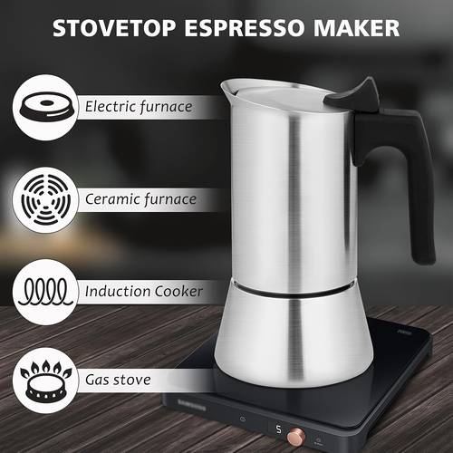stainless steel pot 6 cup 300ml 10oz stovetop espresso maker maker for induction cooktops camping home use 304 food grade easy style sturdy build travel enthusiasts