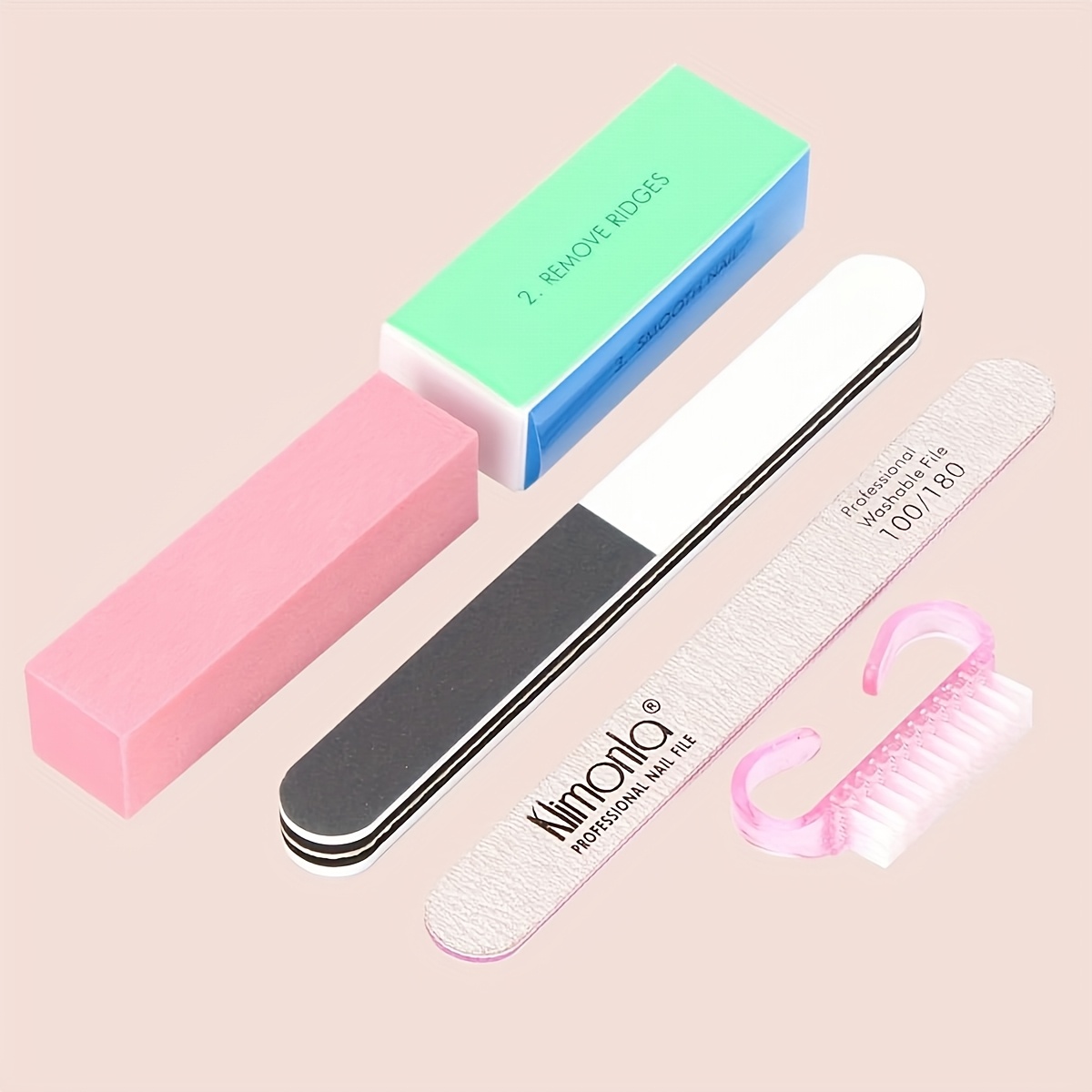 TEMU Klimonla 5pcs/set Nail File And Buffing Blocks Set - Double Sided Nail Files, Oblong Nail Buffing Blocks, Buffing Sponge Blocks, Nail Brushes,