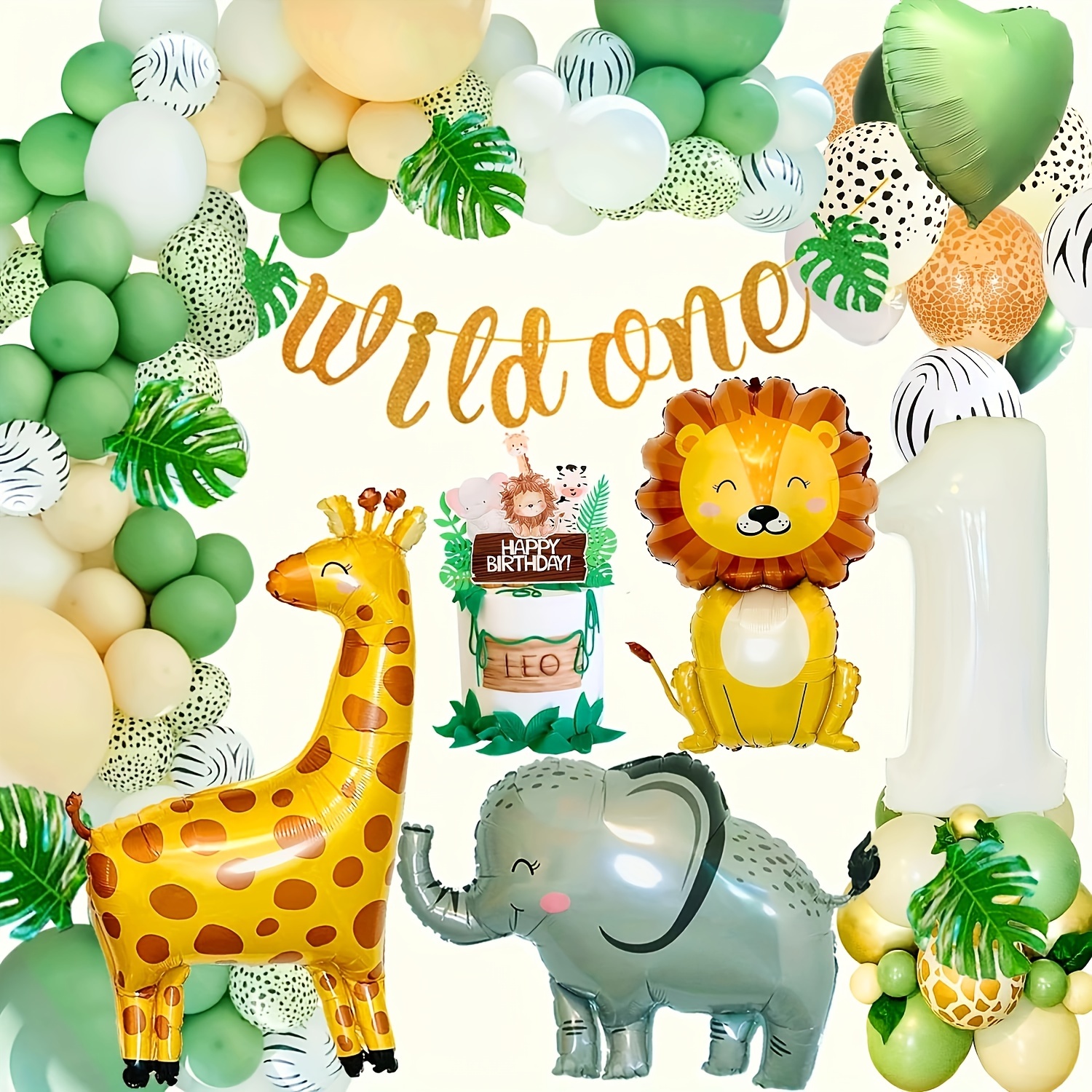 

Décoration D'anniversaire Avec 61 Ballons Animaux De La Forêt, Lion, Girafe, Éléphant, Banderole De Fanions Pour La Décoration D'anniversaire