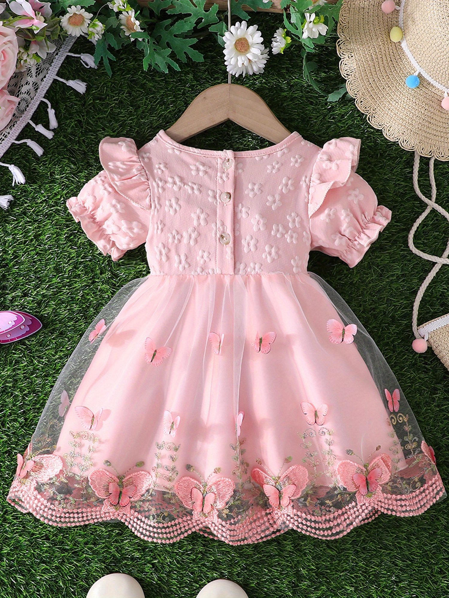 Robe Princesse Tulle Manches Bouffantes Fille 3–8 Ans | Robe Col Rond Fête Anniversaire