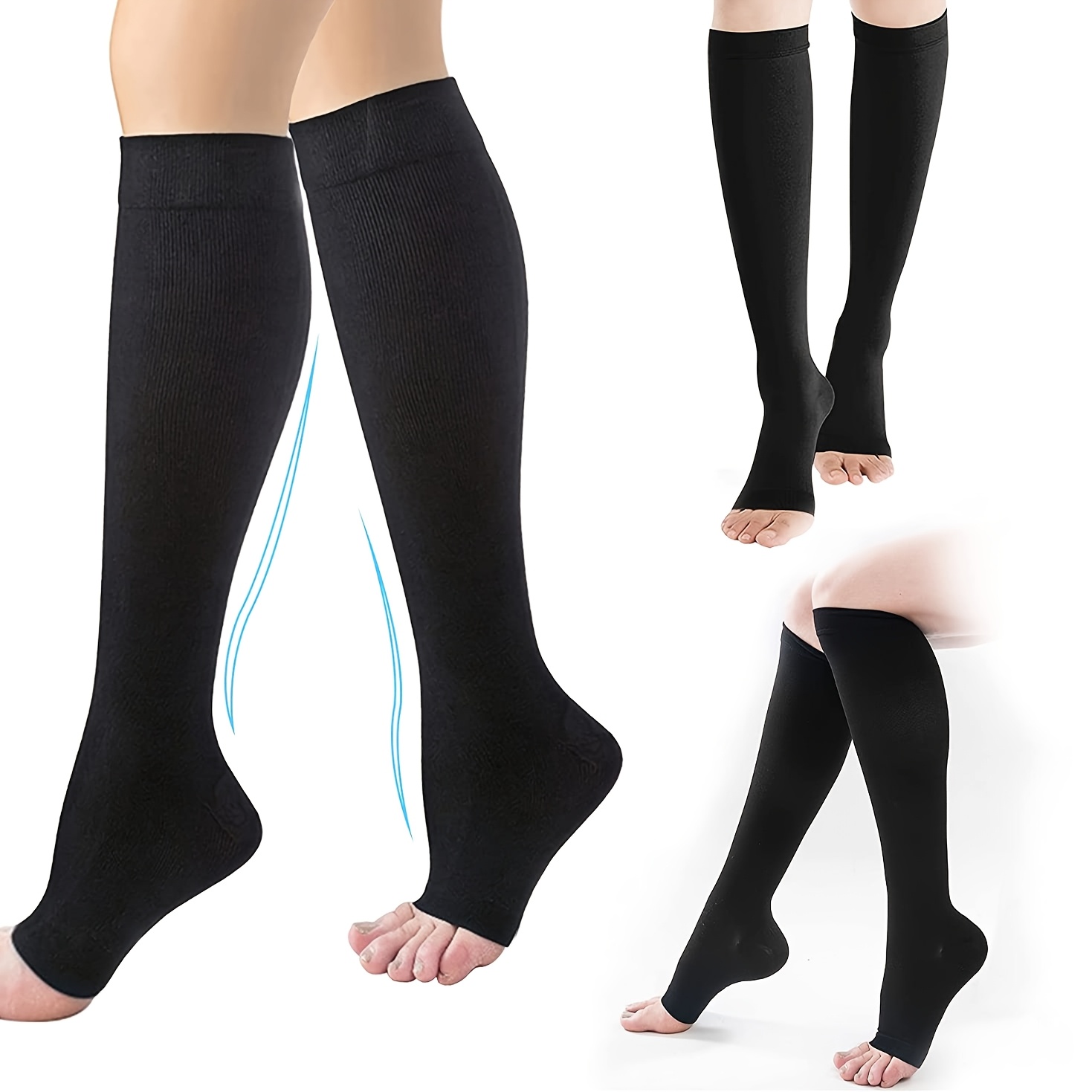 E-shop 2 Stück/1 Paar S-XXL offene Druckstrümpfe, multifunktionale Wadensocken, elastische Kompressionssocken zum Schlafen, lange Sportsocken,