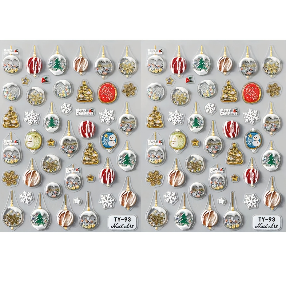 Image of 2pcs Christmas-themed Nail Stickers Featuring , Bells, Snowflakes, And 3d Christmas Trees Made Of Soft Gel, Self-adhesive For Nail Art