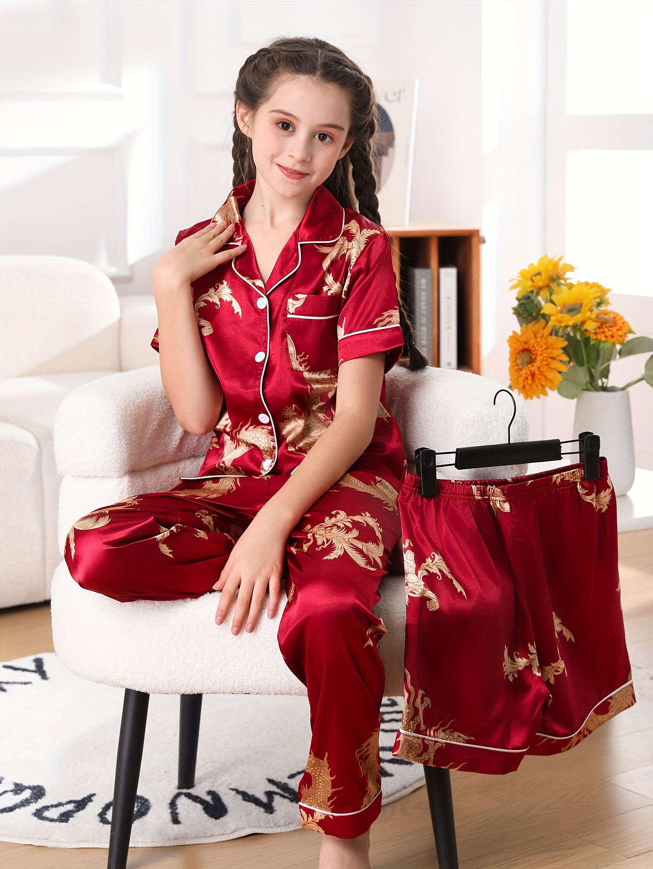 Simple Satin Pajama Set Long Sleeve Robe Belt V Neck Cami - Temu