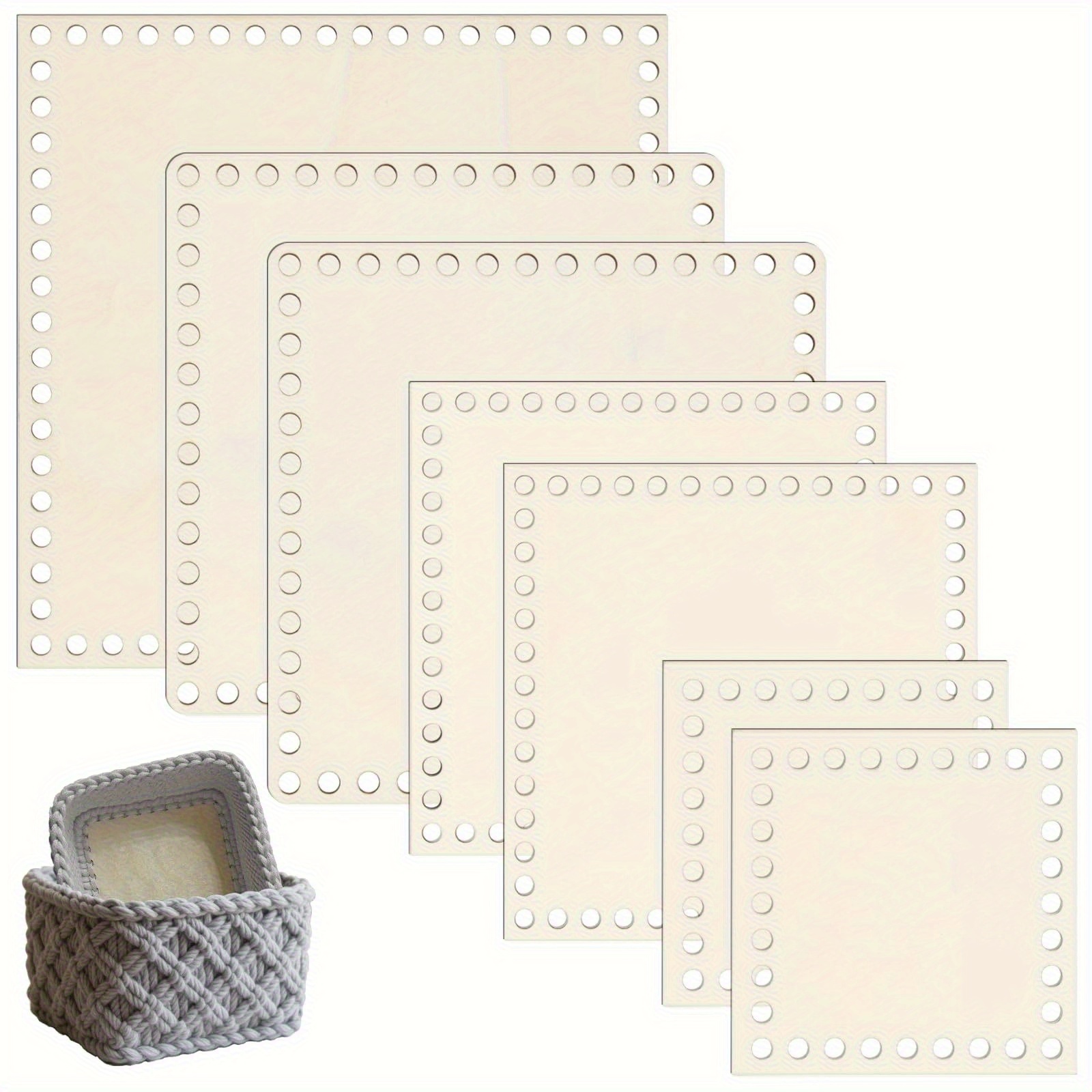 Image of Pack Of Base For Crocheting Base For Crochet Basket 10/15/17.5/20cm Square For Crochet Basket Crochet Home Decoration Weaving Supplies Crafts