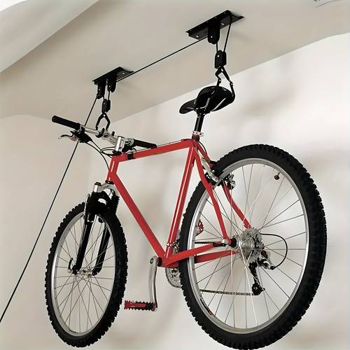 heavy duty bike storage solution featuring a ceiling hoist pulley system of to 100 for bicycles kayaks ladders and tools this adjustable wall mounted holder is perfect for organizing your garage