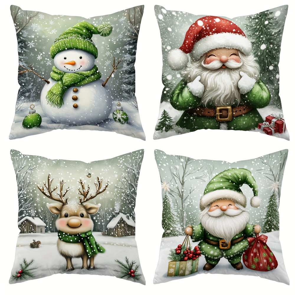 TEMU Ensemble de 4, avec un motif de Noël avec le Père Noël, des gnomes de Noël, des et des de neige, mesurant 17,72 pouces par 17,72 pouces, parfait