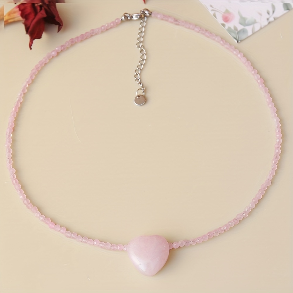 Image of Natural Stone Necklace Featuring Amethyst, Rose Quartz, Tiger Eye, And In A Heart Pendant Design, Perfect For Gifts On Valentine's Day, Thanksgiving, Mother's Day, Or