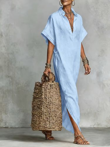 Vestido Cherry Casual de Cor Sólida com Fenda Lateral