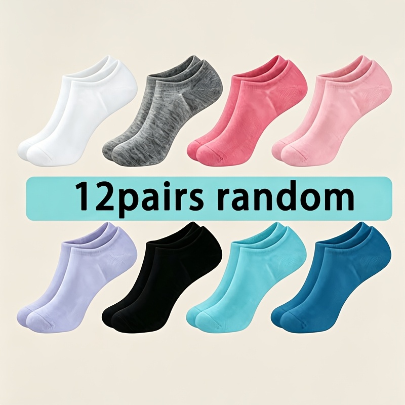 Random 12-pair Unisex Spring/summer Thin Boat Socks, Simple Solid Color Short Socks, Trendy Daily Casual Versatile Socks, Lightweight Knitted Comfortable Socks