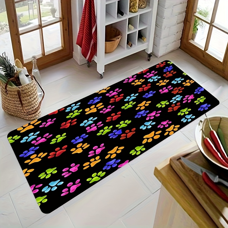 TEMU 1pièce Tapis de sol de cuisine imprimé de patte colorée, 1.1cm épais, antidérapant et durable en fibre de polyester pour , , le porche, et la