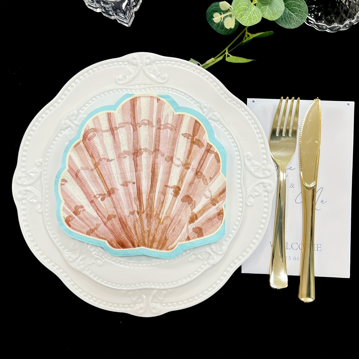 

20pcs Elegant Shell-shaped Party Napkins, 2-ply Paper - Birthday & Celebrations, Ideal For Dessert Shops, Restaurants, Cafes, And Evening Events, Birthday Party Decorations