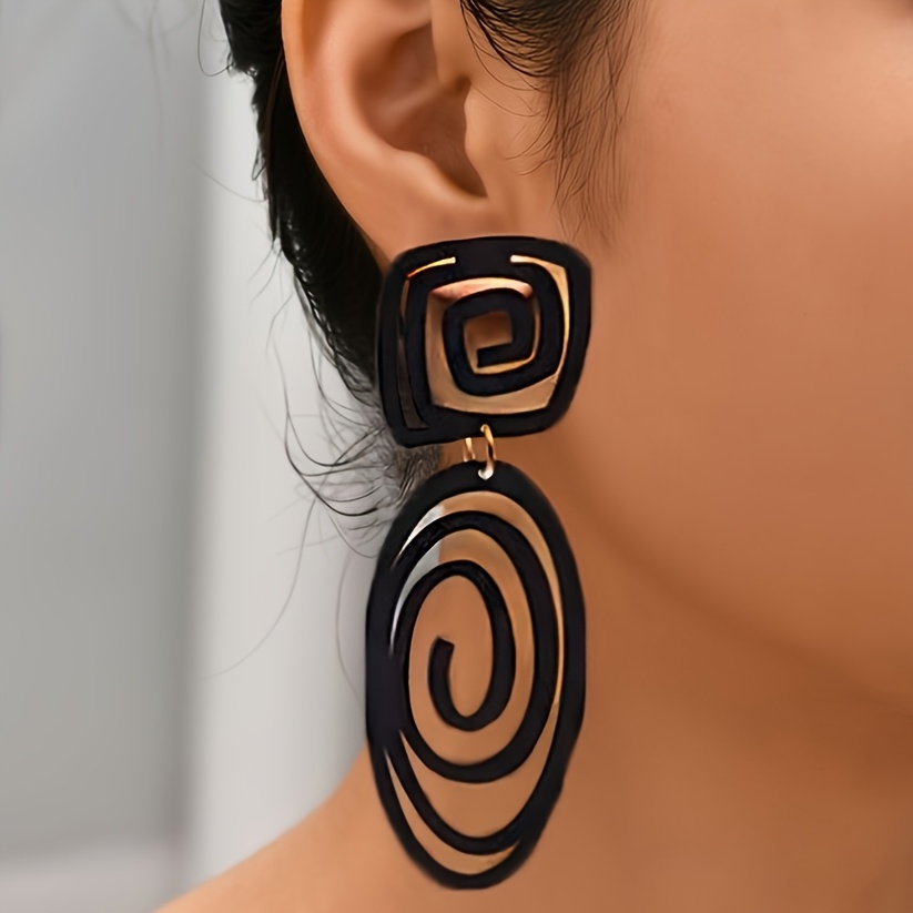 Image of 1 Pair Of Minimalist Winding Scroll Drop Earrings, Individual Fashion Earrings Suitable For Daily Party Matching