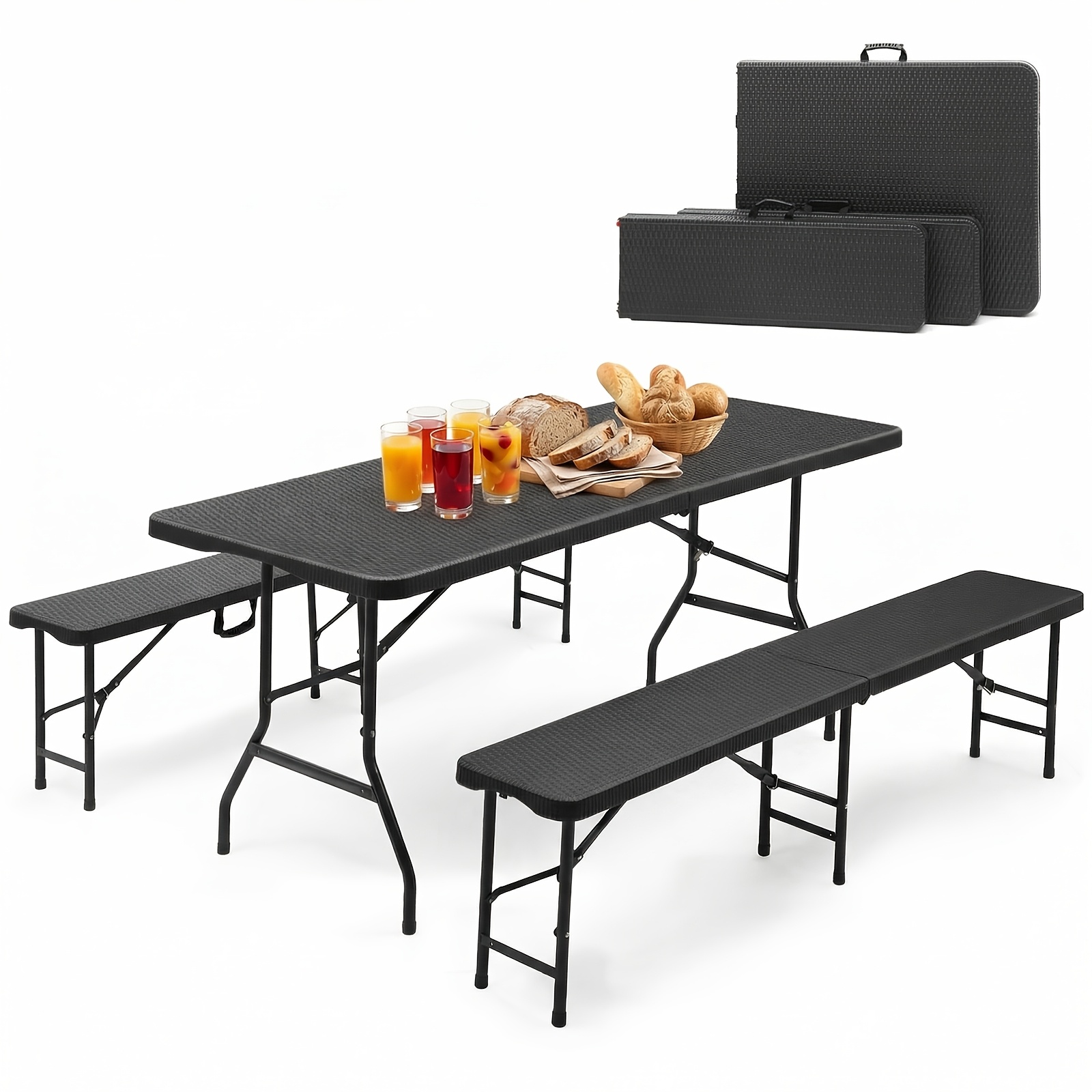 Image of Foldable Beer Table Set - 180cm Plastic Festival Furniture With Table And 2 Benches, Built-in Carrying Handles - Perfect For Garden, Terrace, Camping, Parties, Bbqs, Indoor & Outdoor Events - Durable