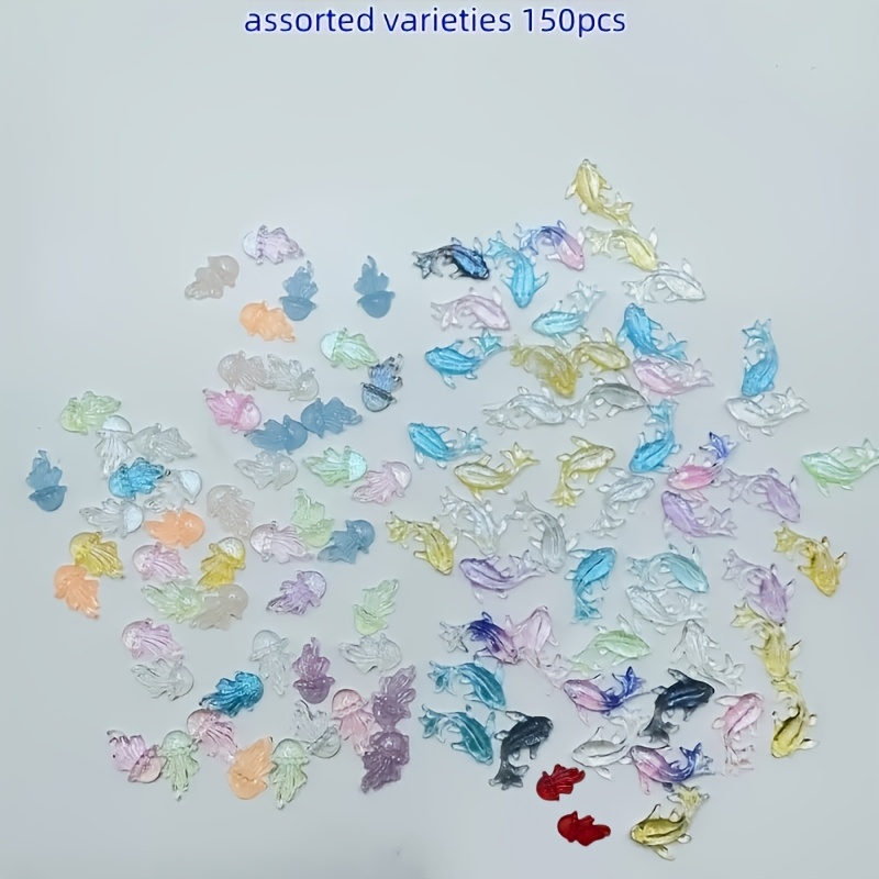 TEMU Set da 150 pezzi di mini decorazioni assortite casuali di animali marini per nail art - Perline in resina a forma di pesce e medusa con retro