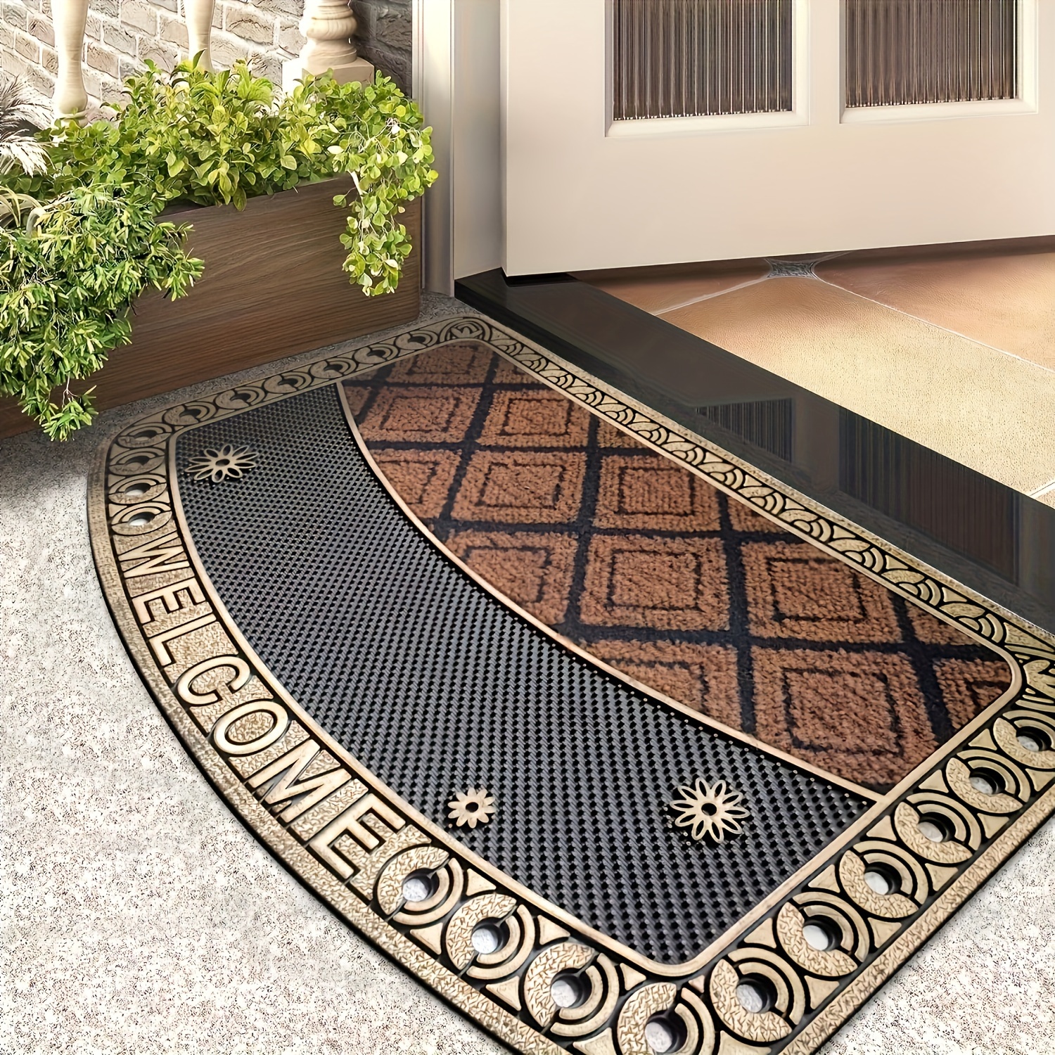 

1pc "welcome Home" Decorative Door Mat - Waterproof, Anti-slip, Mud Removal, 45cm X 75cm, Rectangular, Low Pile, Machine-made Polyester With Pvc Backing For Indoor/outdoor Use