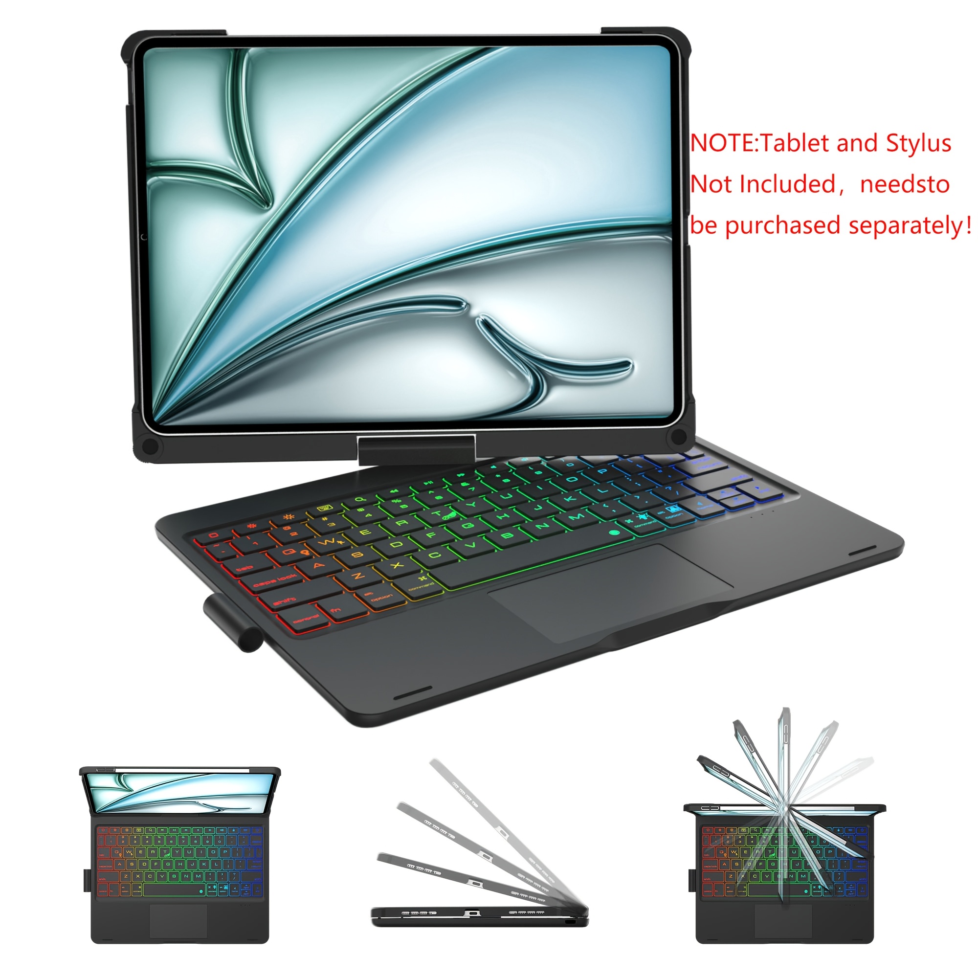 

Tablet Turns Into A Laptop With Multiple Support Options,swivel Keyboard Case For Apple 11 Inch 2024 & Pro 11-inch (4th/3rd/2nd/1st) & 5th ; Rotatable Cover With Pencil Holder, Trackpad, Backlit.