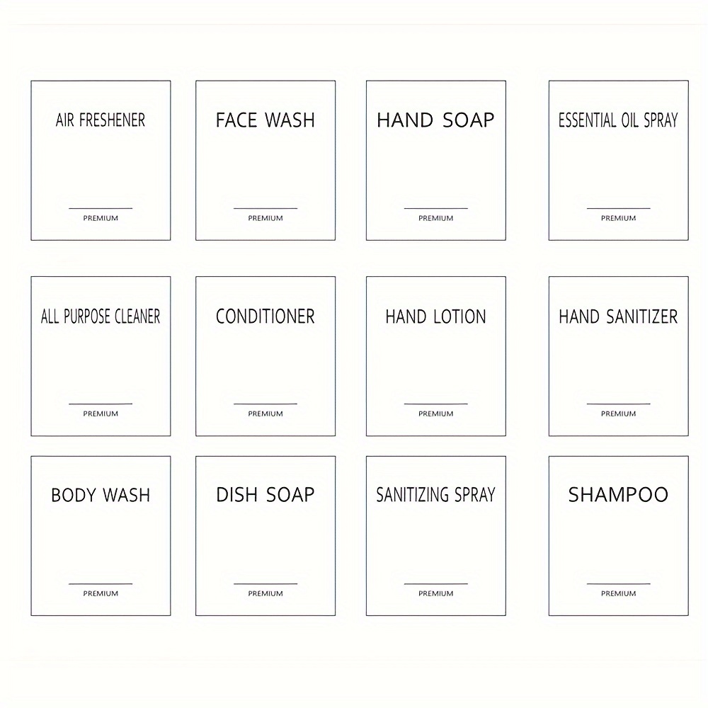 

24pcs Waterproof White Bathroom Labels, Minimalist Organization Stickers For Glass/plastic Soap Dispensers, Removable & Resizable Decals For Air Freshener, Face Wash, Shampoo, Lotion & More