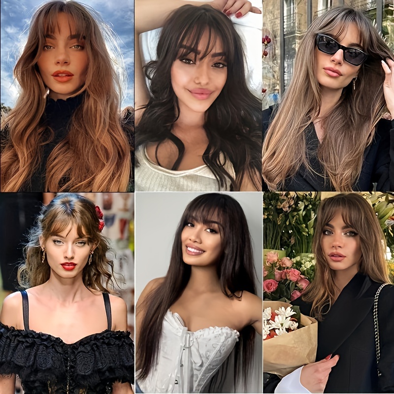 elegant womens afro curly clip in hairbangs wig natural looking   dark     bangs fluffy lengthening hair accessory comfortable   with breathable mesh details 4