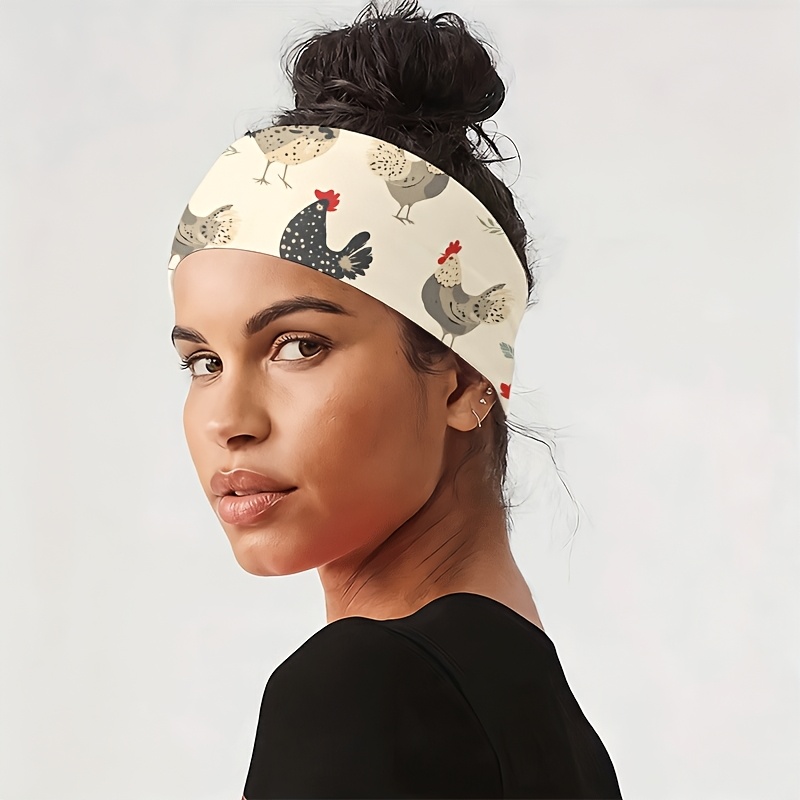TEMU 2d Flat New Cartoon Rooster Pattern Headband, Yoga / Gym / Running / Cycling, Travel / Outing / Beach, Non-slip / Knotted Design / Warm And