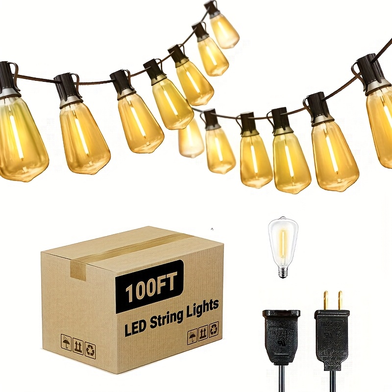 TEMU 100ft St38 Outdoor Lights, Ip44 Led Patio Lights With Shatterproof High Brightness St38 Edison Bulbs, Outdoor Halloween Decorations, Outside