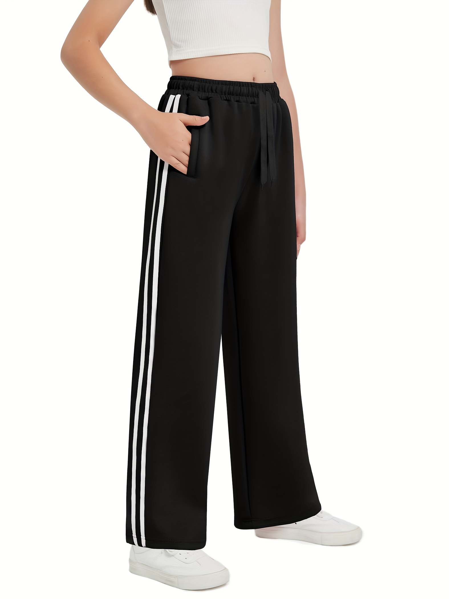 Girl's 2-Pack Sweatpants - High Waist, Elastic, Baggy & Comfy For Running, Jogging, Or Lounging