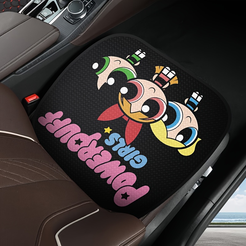 TEMU 【ワーナー・ブラザース】パワーパフ・ガールズ バブルス バターカップ カーシートクッション、カートゥーンスターカラー ブラック背景、車用フロントシートクッション、滑り止め、車内インテリアアップグレード、取り外し可能なカバー、軽量＆ポータブル 全車種対...