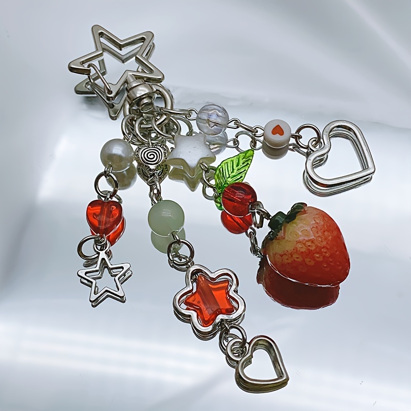 

1pc Charming Strawberry Star Bead Keychain - Handcrafted , Unique Gift For Girls - A Perfect Accessory To Express Your Style