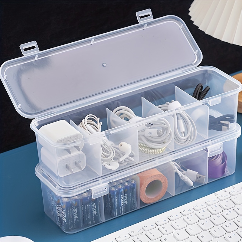 

5-grid Transparent Plastic Organizer Box With Tension Mount, Rectangle Shape, Painted Finish, Lightweight, Portable, For Desk, Car, Small Tools, Parts, Stationery, Jewelry