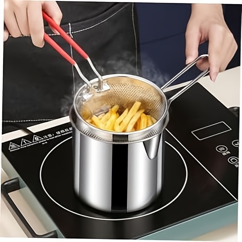 stainless steel deep fryer set with basket strainer   frying potato chips and fish kitchen handheld basket for deep frying details 1