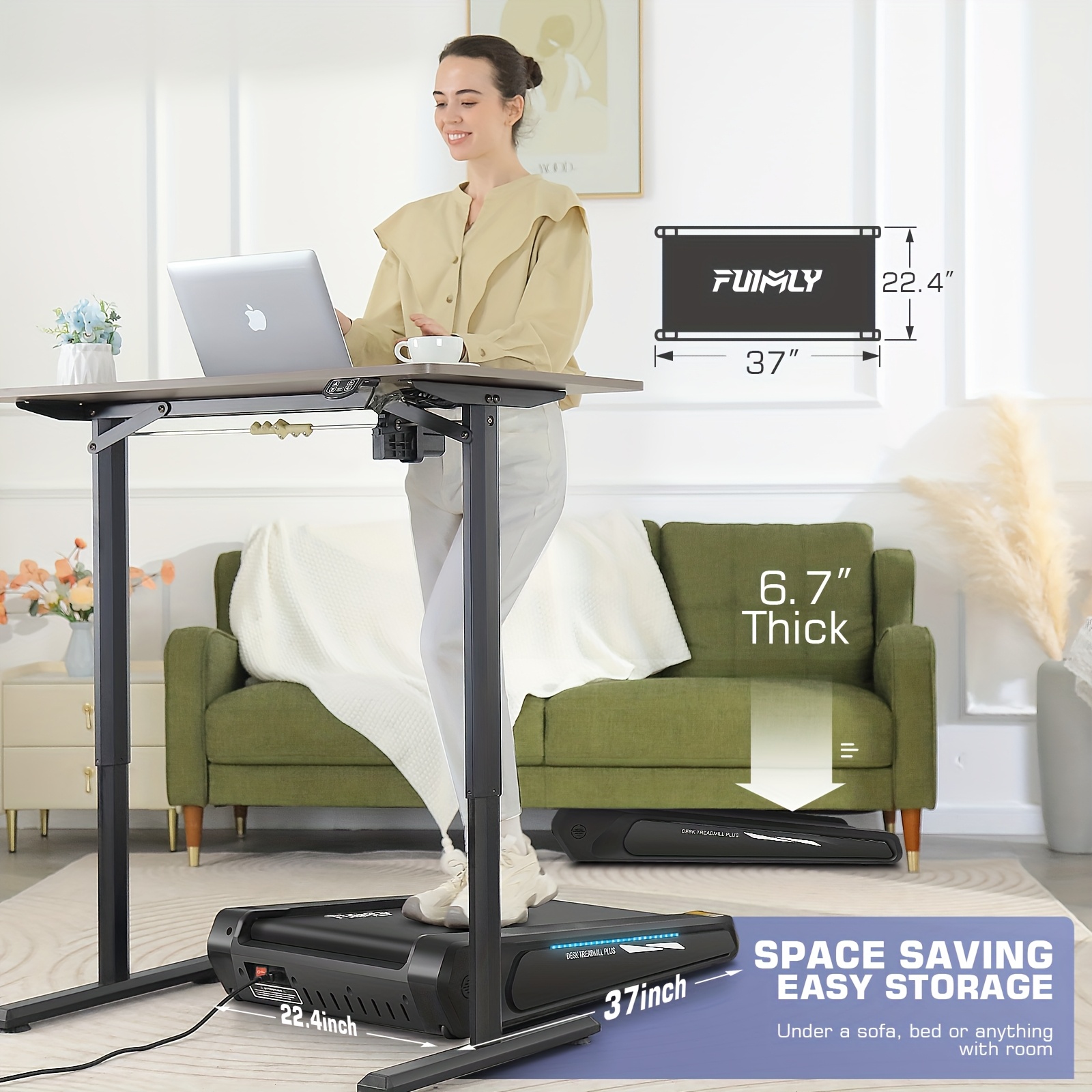 Compact Under Desk Treadmill with Portable design - Space-Saving Walking Pad Machine, 300lbs Heavy Duty Capacity, 5% Incline, for Home Office, Apartment, Small Spaces - Compatible with US Outlets (110V) - Ideal for Walking, Jogging, Light Running - Perfect Gift for Fitness Enthusiasts, Office Fitness Equipment, Durable Walking Pad, Apartment Workout, Sleek Exercise Machine, Sturdy Construction, Busy Professionals