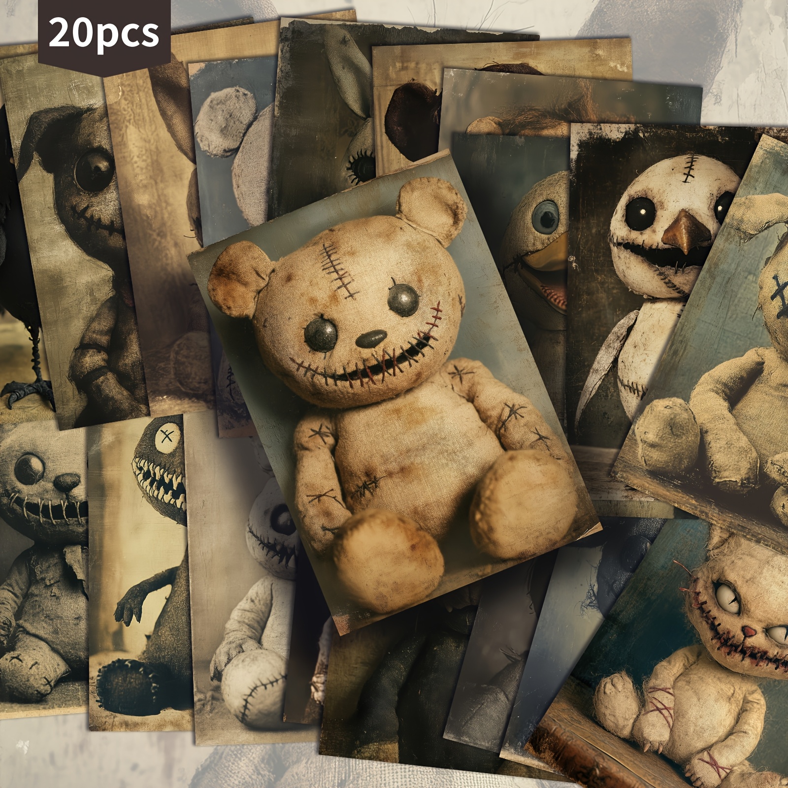 Image of 20 Pack Vintage Spooky Dolls Halloween Paper Postcards -4x6 Inches Spooky Dolls Junk Journal Paper, Classic Pinup Illustrations, Collectible Decorative Painting Cards For Scrapbooking & Crafting