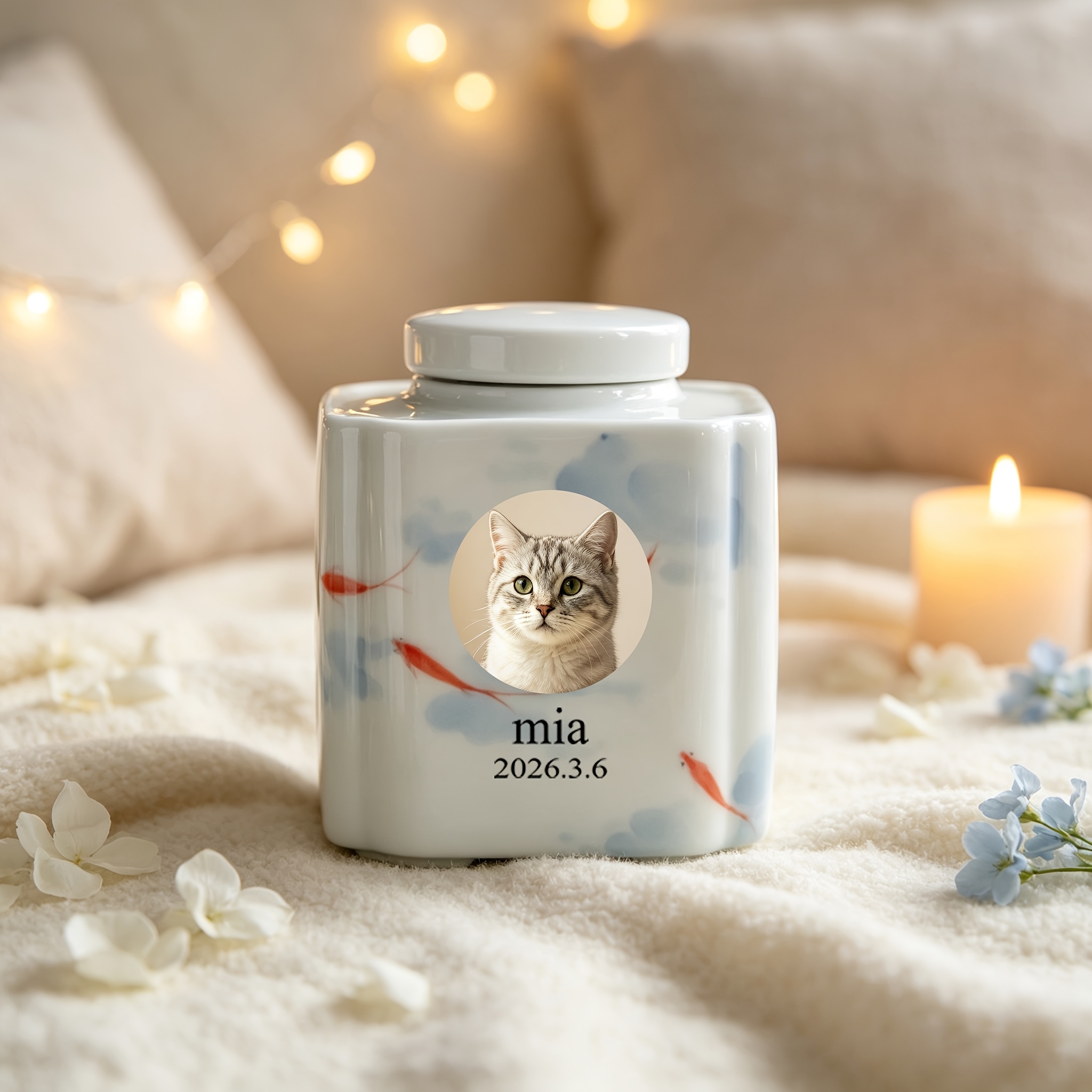 Hand-Painted Fish Ceramic Custom Pet Urn for Dogs and Cats